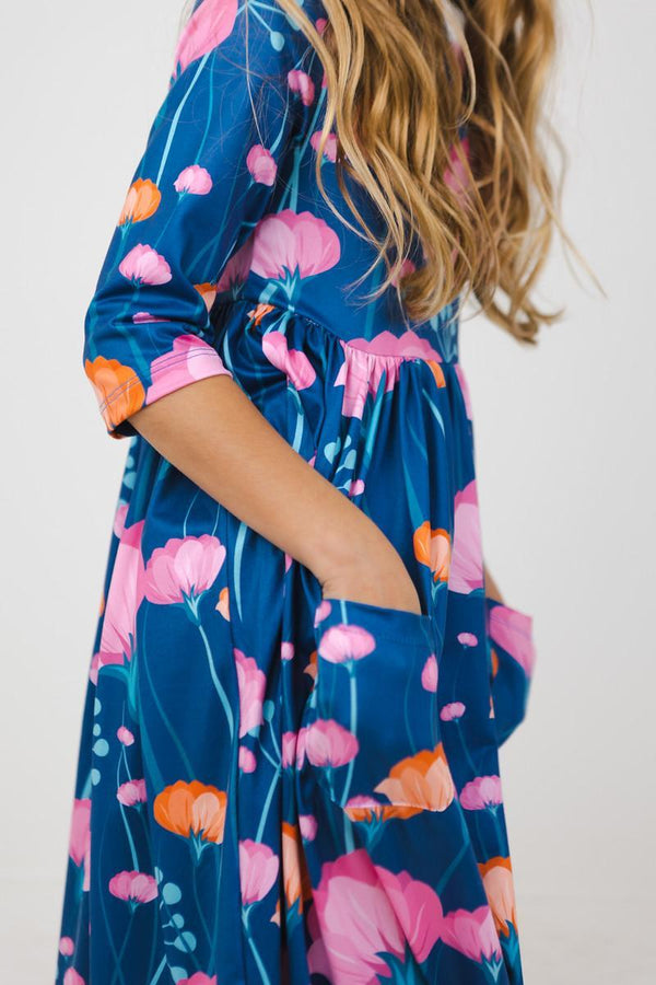 poppies-3-4-sleeve-pocket-twirl-dress Mila &  Rose - Sophia's Style-Poppies 3/4 Sleeve Pocket Twirl Dress-6-12M--1